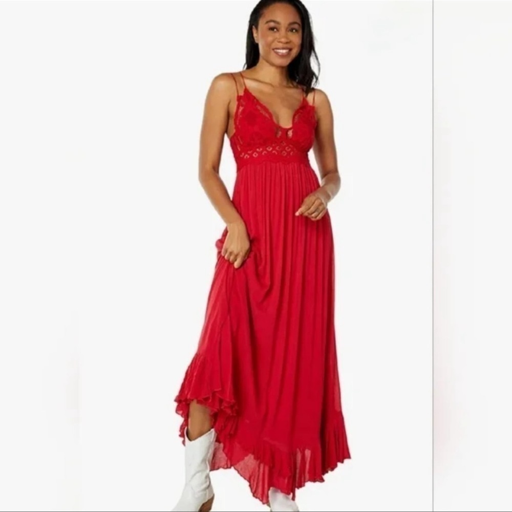 Free People Red Lace-Trim Maxi Dress